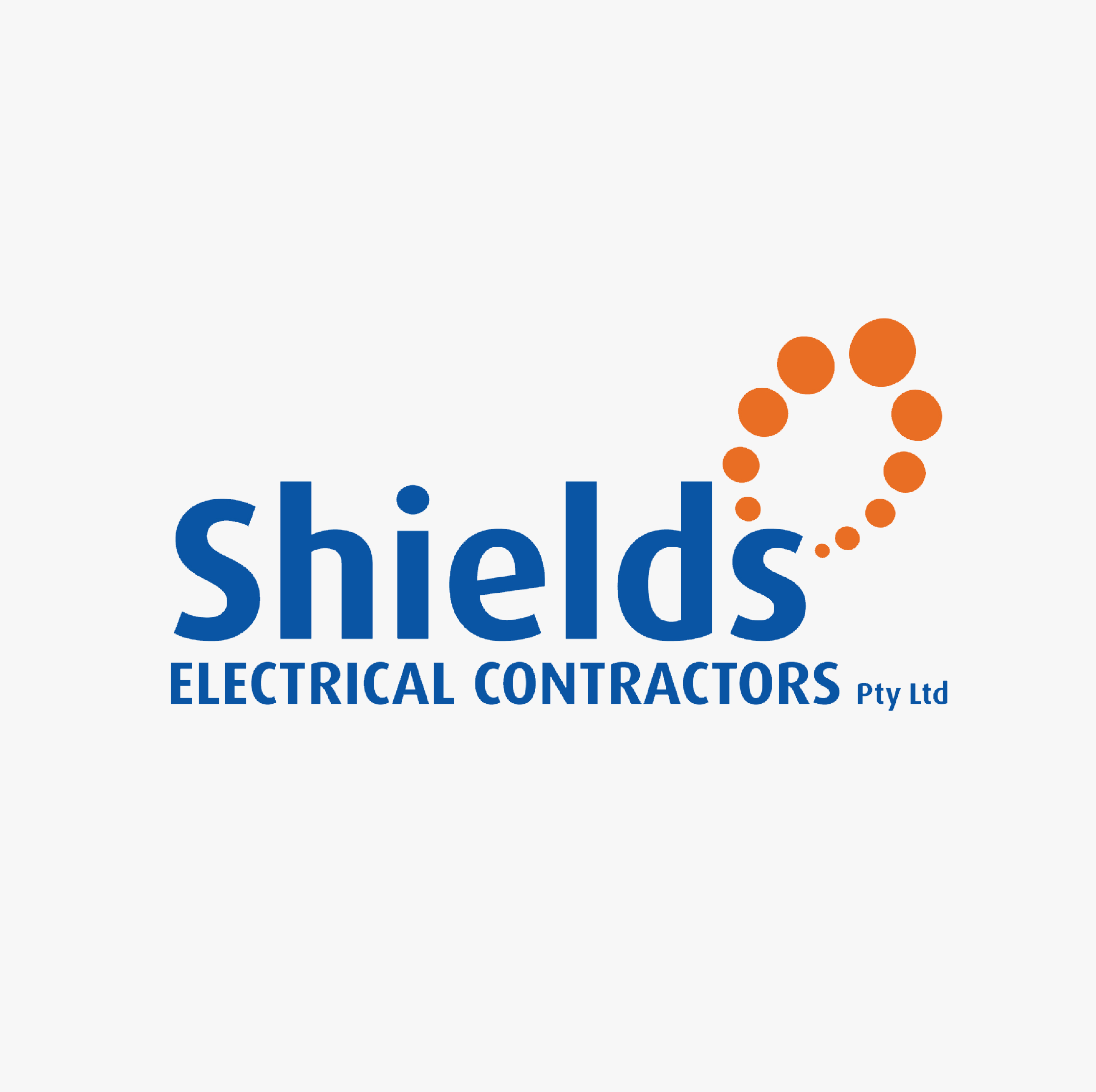 Logo for Shields Electrical Contractors featuring a dotted orange circle and blue text.