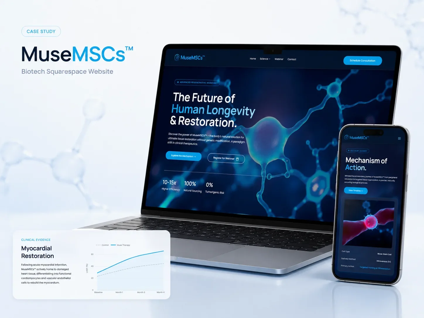 MuseMSCs – Biotech Squarespace Website Development with Scientific Graphs