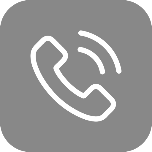 Gray background with a white phone receiver icon and signal waves.