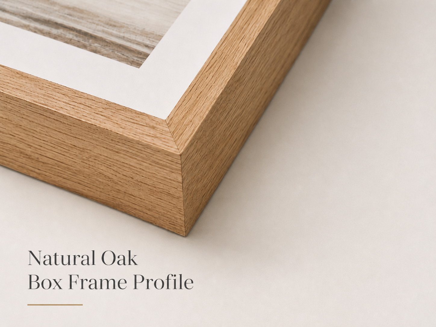 Close-up of a natural oak wooden box frame with a photograph inside.
