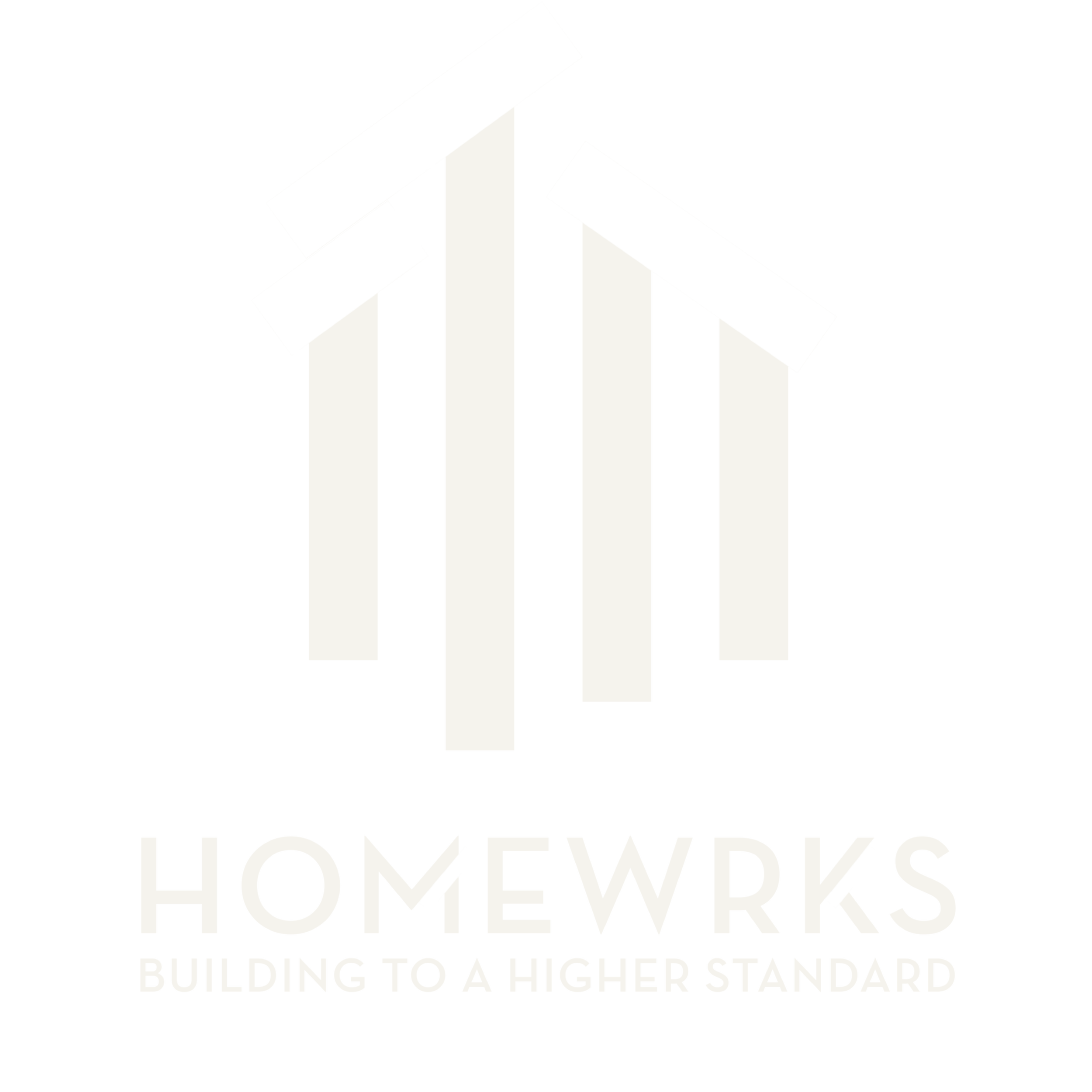 A black background with a stylized house roof graphic above the word 'HOMEWORKS' and the tagline 'Building to a Higher Standard' in white text.