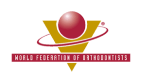 Logo of the World Federation of Orthodontists featuring a red sphere with a ring around it, a yellow triangle, and pink accents.