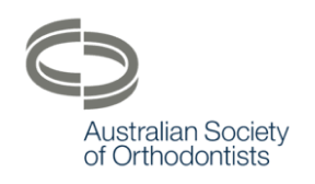 Logo of the Australian Society of Orthodontists featuring interlocking grey circles and blue text.
