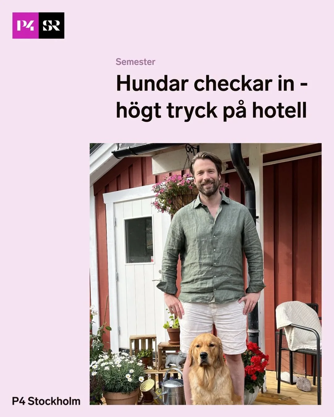 Erik Sjöholm, Changdobels grundare och VD, med sin hund Wally utanför hundpensionatet i Täby.