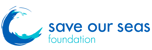 Blue and black logo of the Save Our Seas Foundation featuring a stylized wave and the organization’s name.