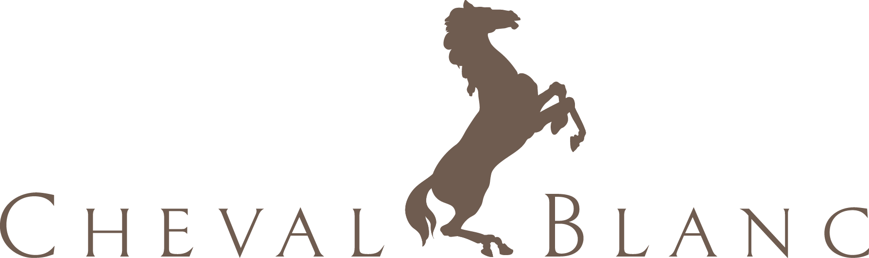 Silhouette of a rearing horse with the words "Cheval Blanc" below it