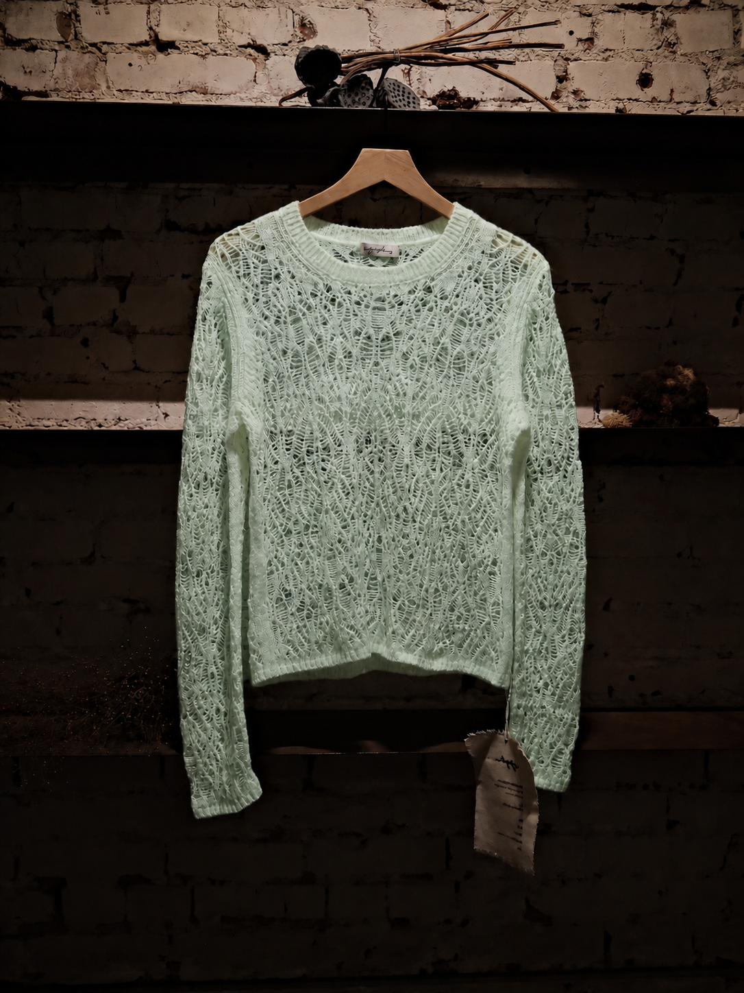Soft Dusk Cashmere Open-Knit Crewneck