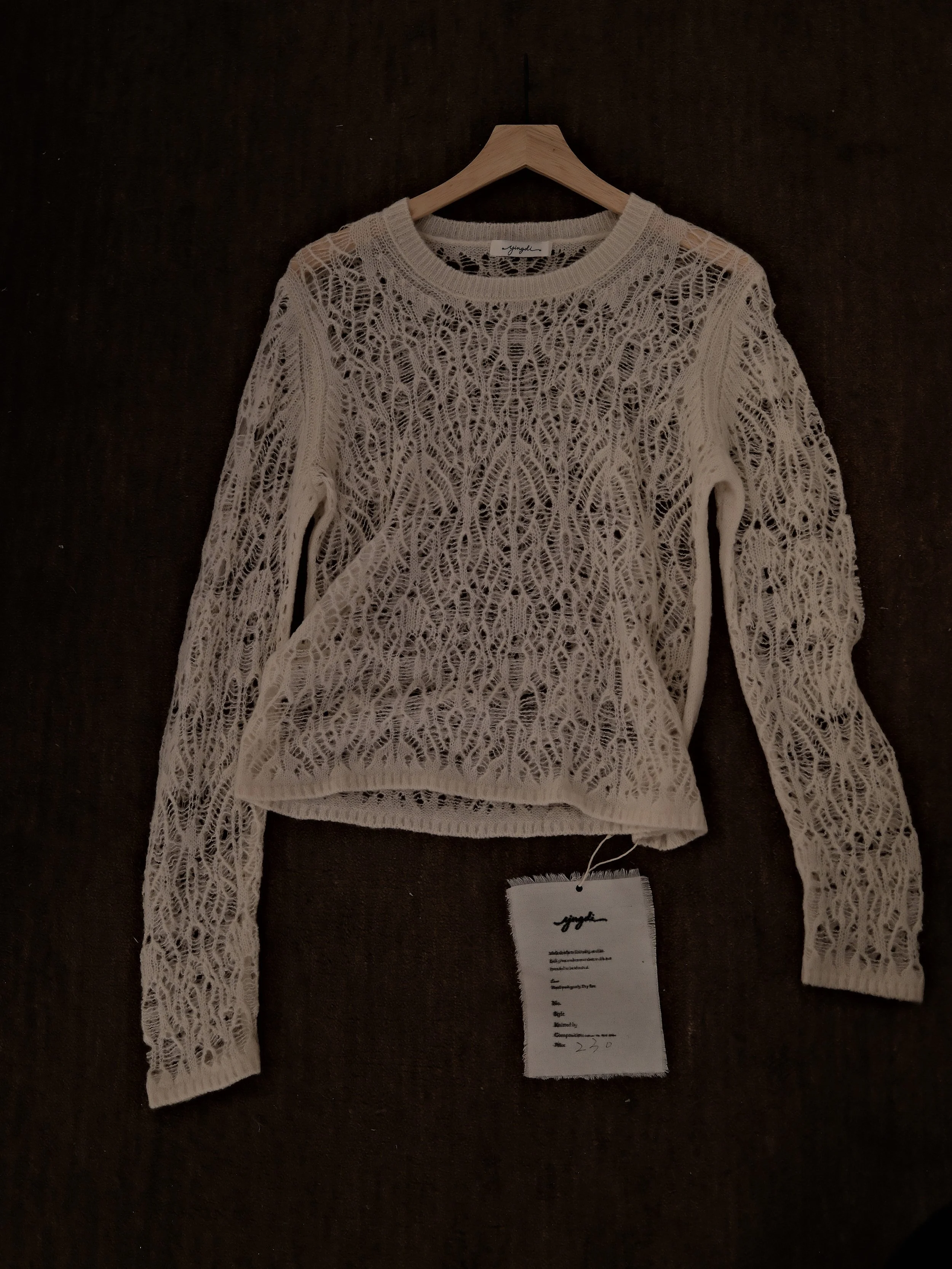 Soft Dusk Cashmere Open-Knit Crewneck