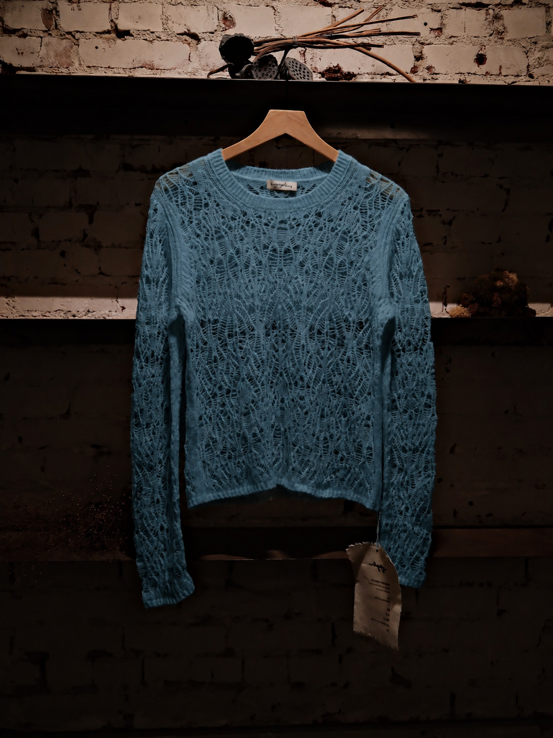 Soft Dusk Cashmere Open-Knit Crewneck