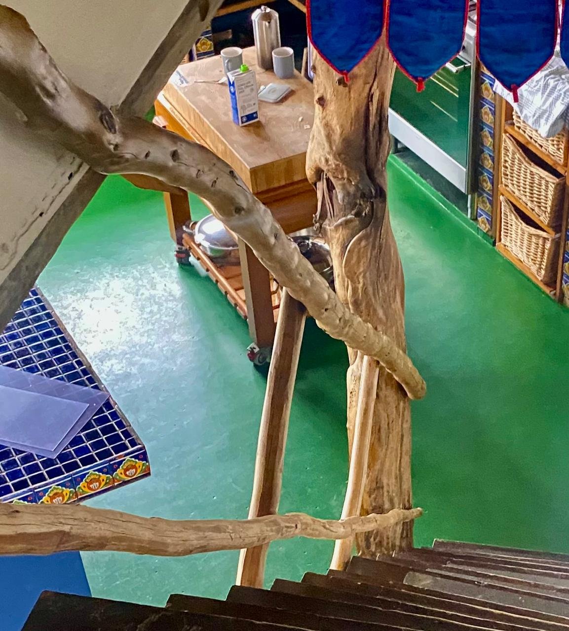 The wooden staircase in the Villa