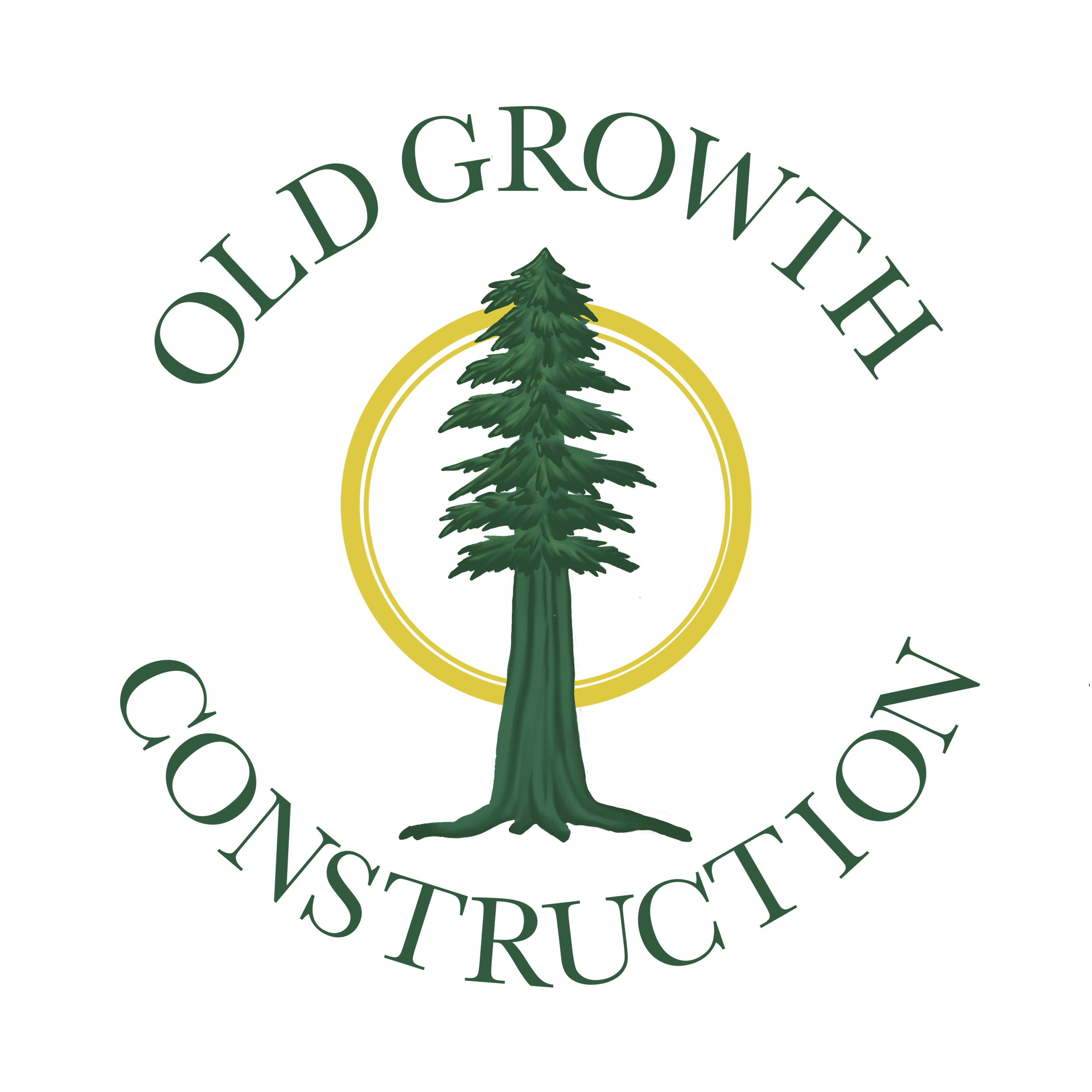 Illustrated logo with a green pine tree inside a yellow circle and the words "Old Growth" in curved text around it.