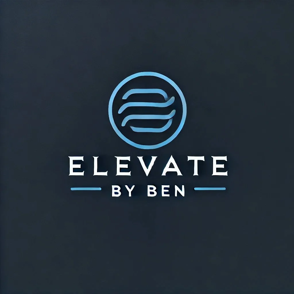 Logo for Elevated by Ben with a circular icon and stylized lines, on a dark background.