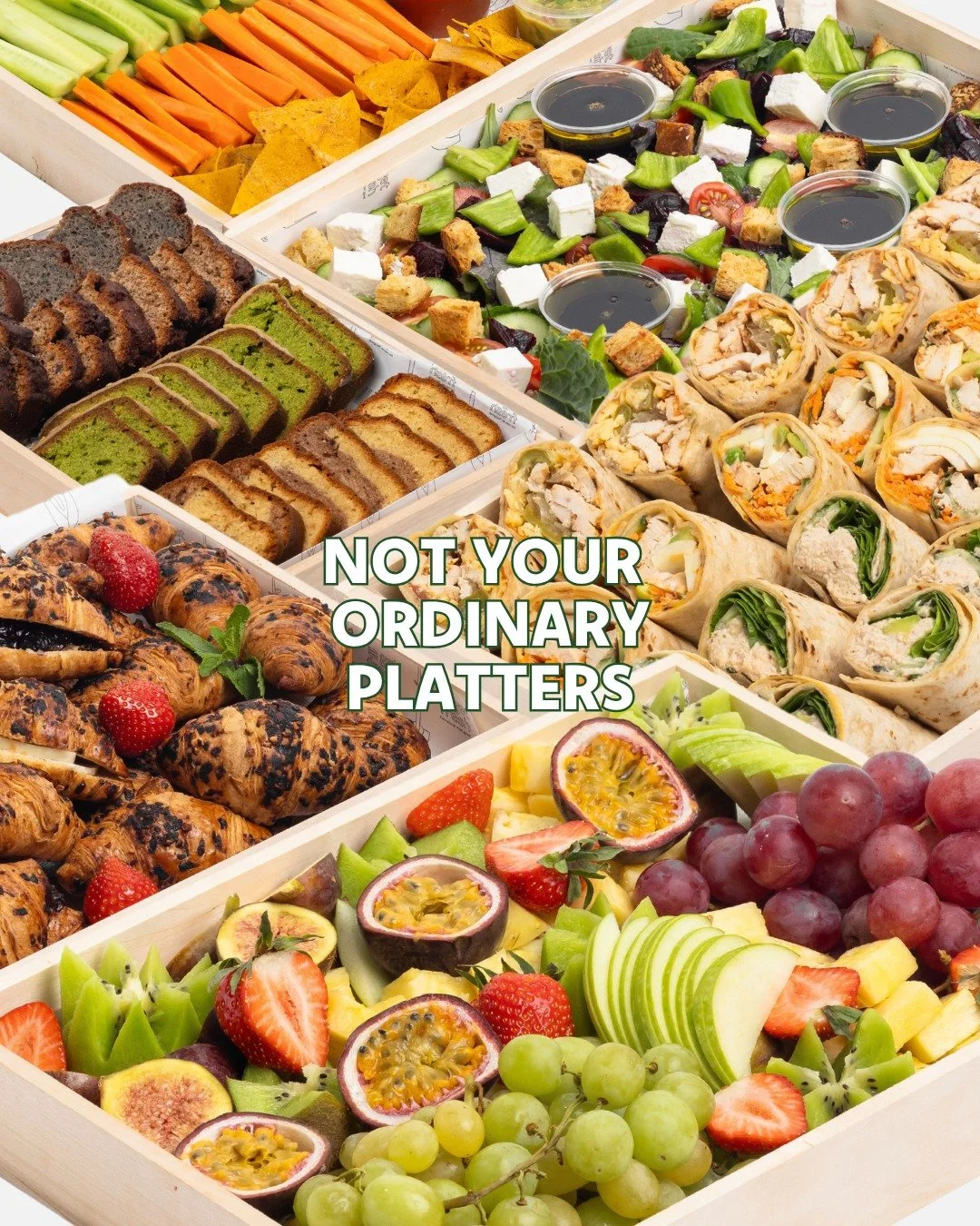 Constantine &amp; Eleni Day coming up...👀

Hosting the office, family or the whole gathering?
We&rsquo;ve got platters for everyone.

From fresh wraps and sandwiches to colourful salads, fruit &amp; veggie platters, pastries and our infamous gooey b
