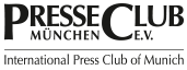 Der Ausschnitt zeigt den Logo-Text der Zeitschrift 'Presseclub München e.V.' mit den Worten in schwarzer Schrift auf weißem Hintergrund.