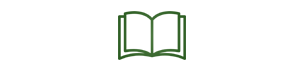 Icon of an open book, outlined in green.