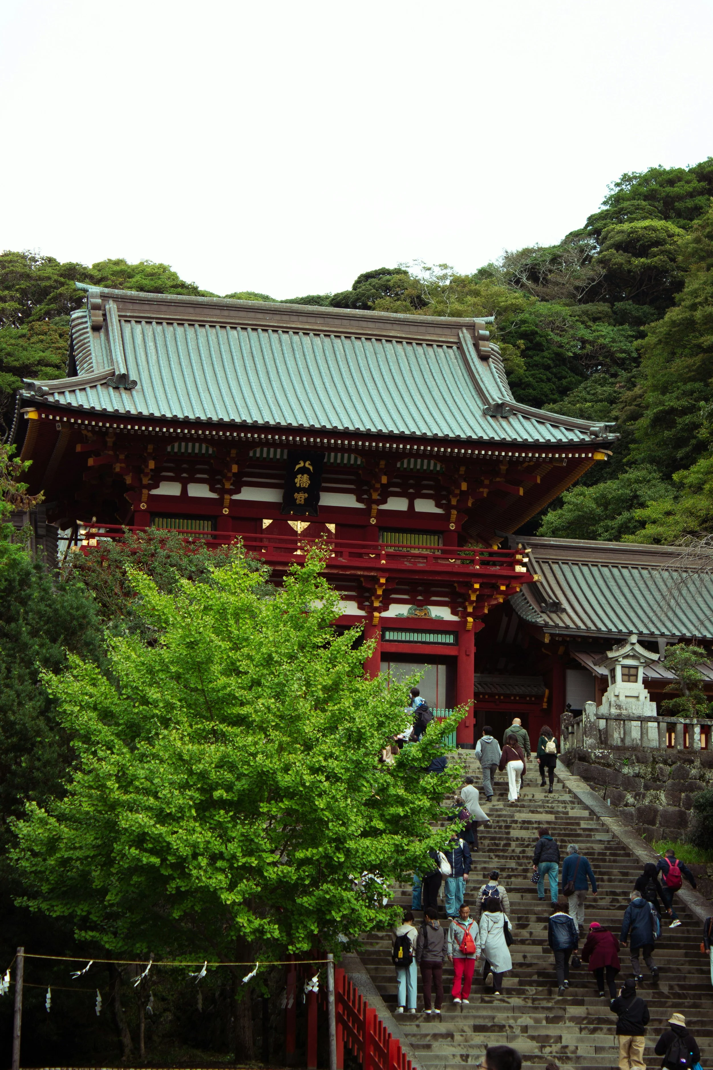 Stone staircase at Tsurugaoka Hachimangu Shrine in Kamakura Japan