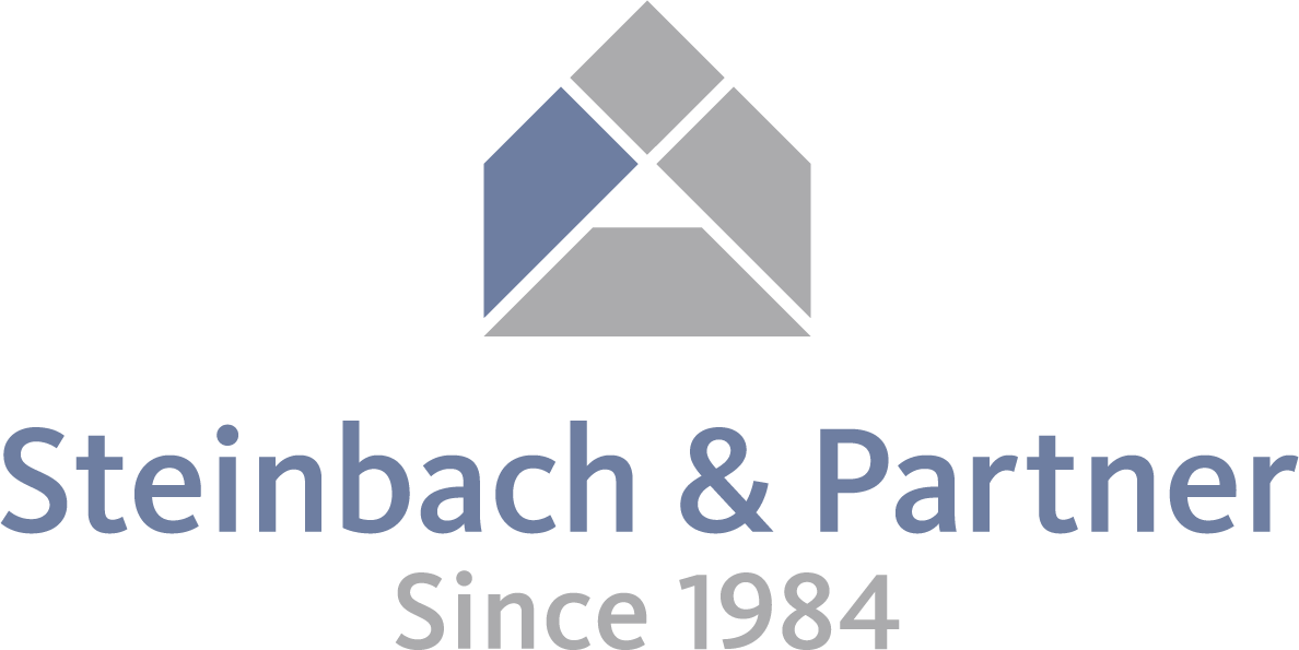 Logo einer Firma mit geometrischem Symbol und dem Text 'Steinbach & Partner Seit 1984'.