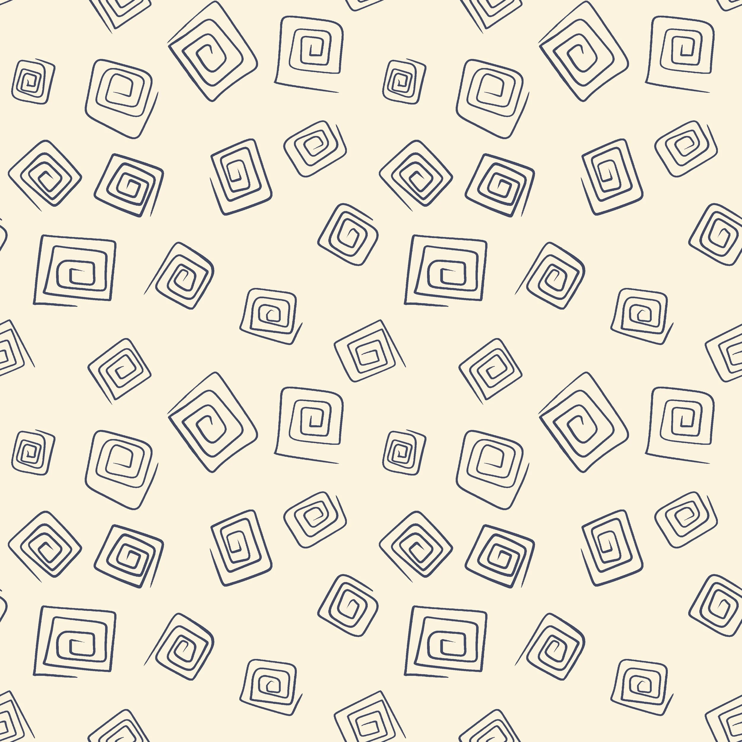 Modern Freehand Spiral Squares on Ivory - Freehand geometric spirals dance across an ivory background.
