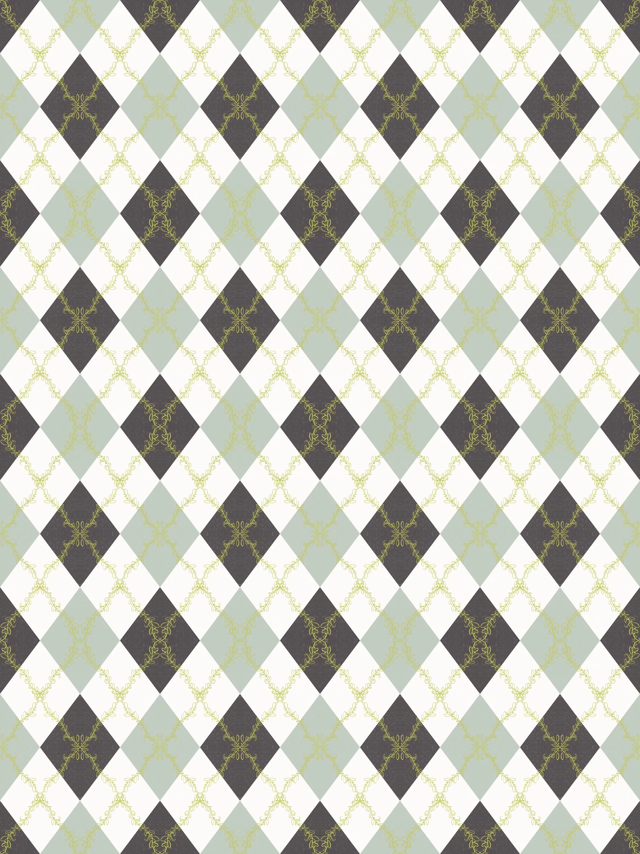 A painterly argyle trellis, dotted with delicate florals, coordinates with the Almond Blossom collection. Sage green, charcoal and gold bring chinoiserie elegance to fabric, wallpaper and home decor.