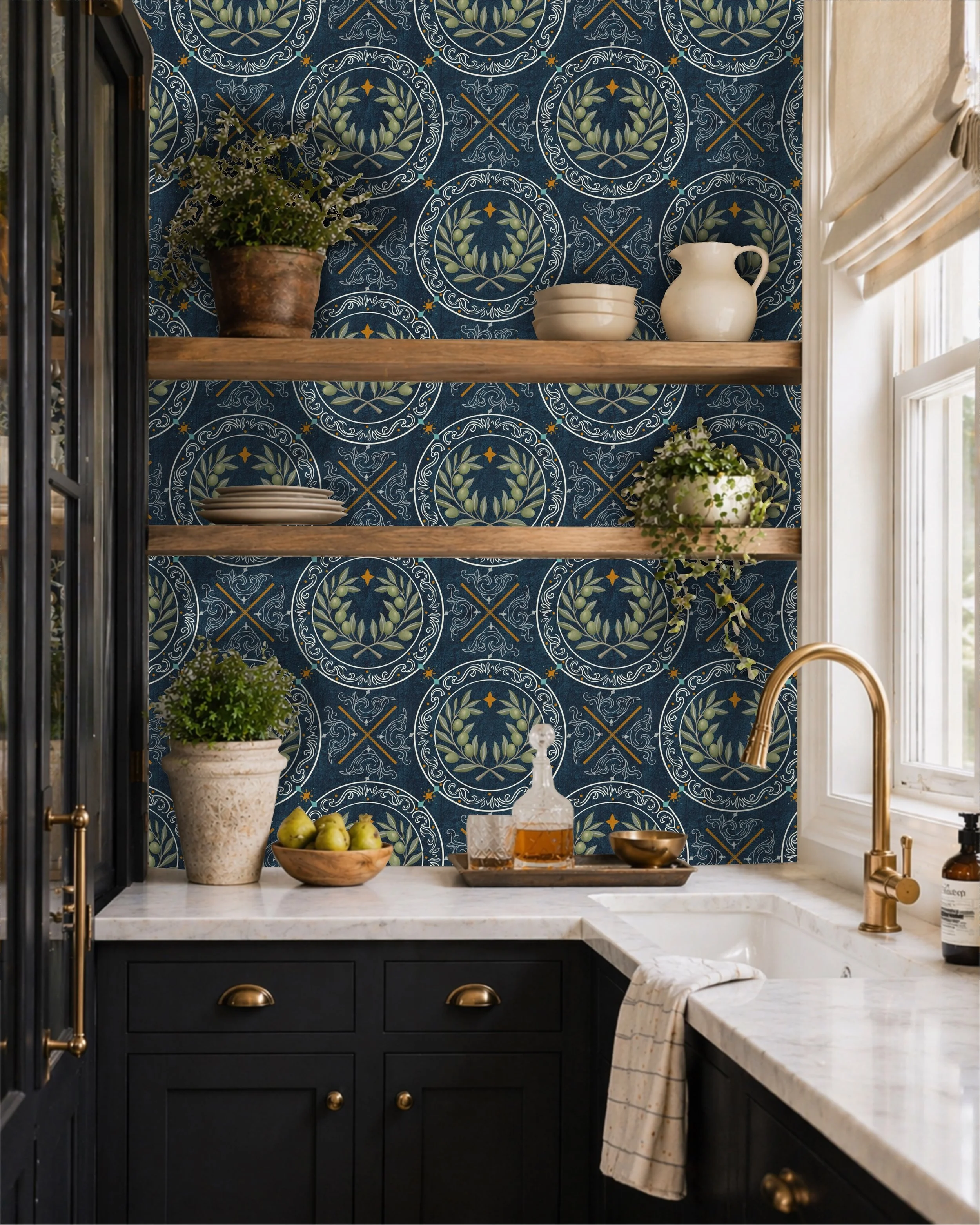 Mediterranean Olive Medallion - Dark Blue
