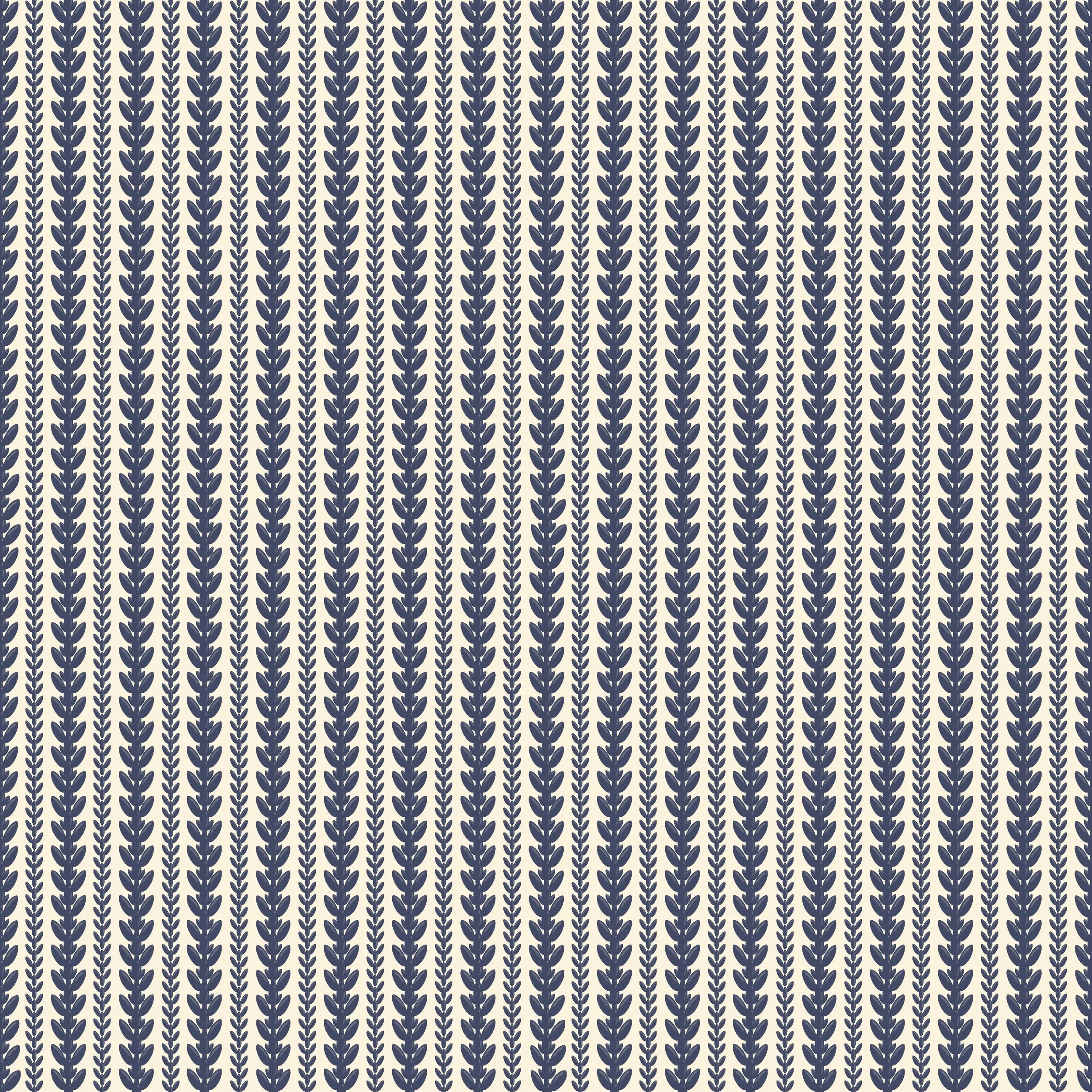 Ivory Laurel Vines - Elegant vine stripe pattern in rich indigo and ivory