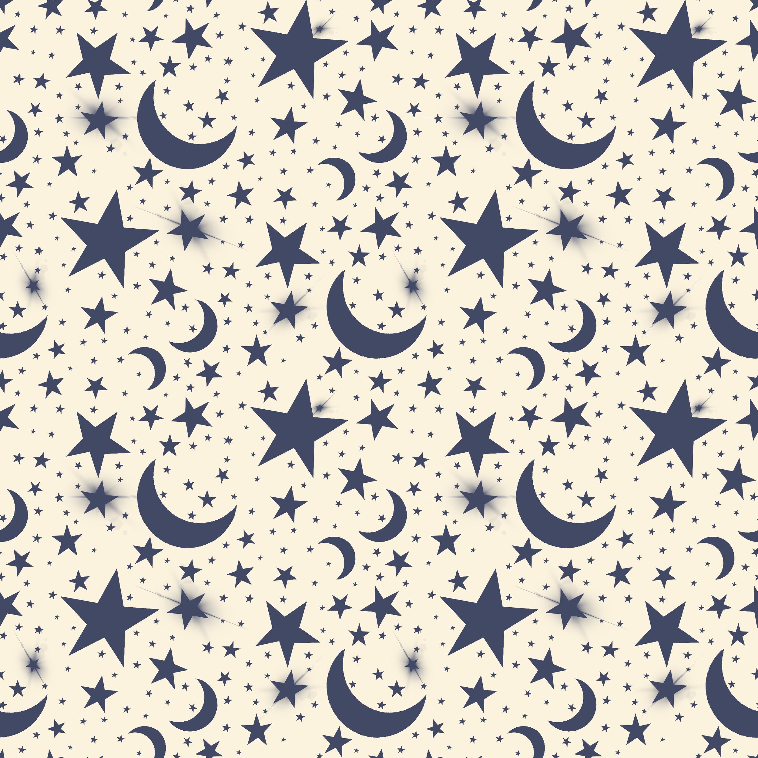 Celestial Night Sky Indigo - A dreamy scatter of ivory stars and crescent moons on ivory.