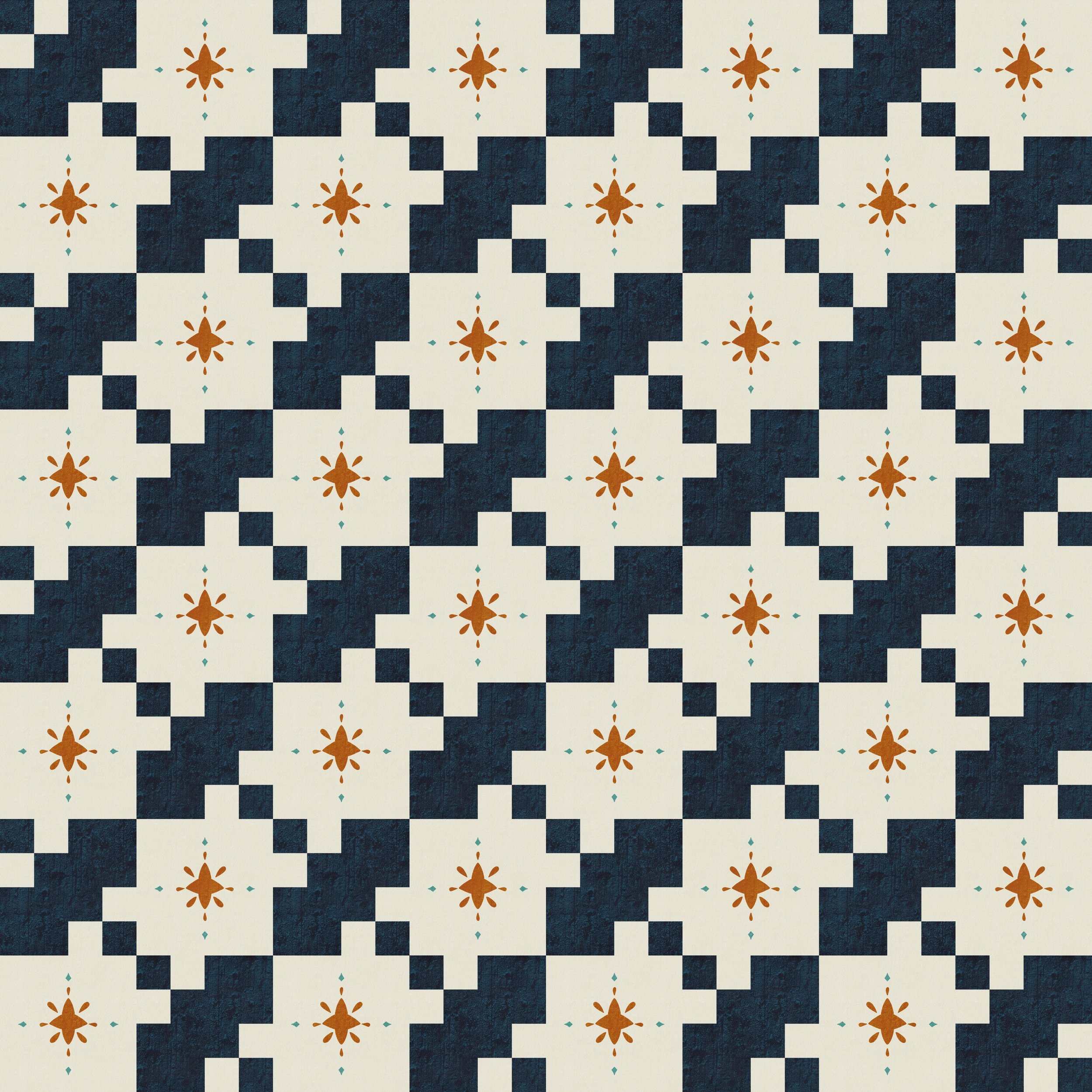 Courtyard Patchwork Tile - A geometric quilt block design inspired by Mediterranean courtyard tiles