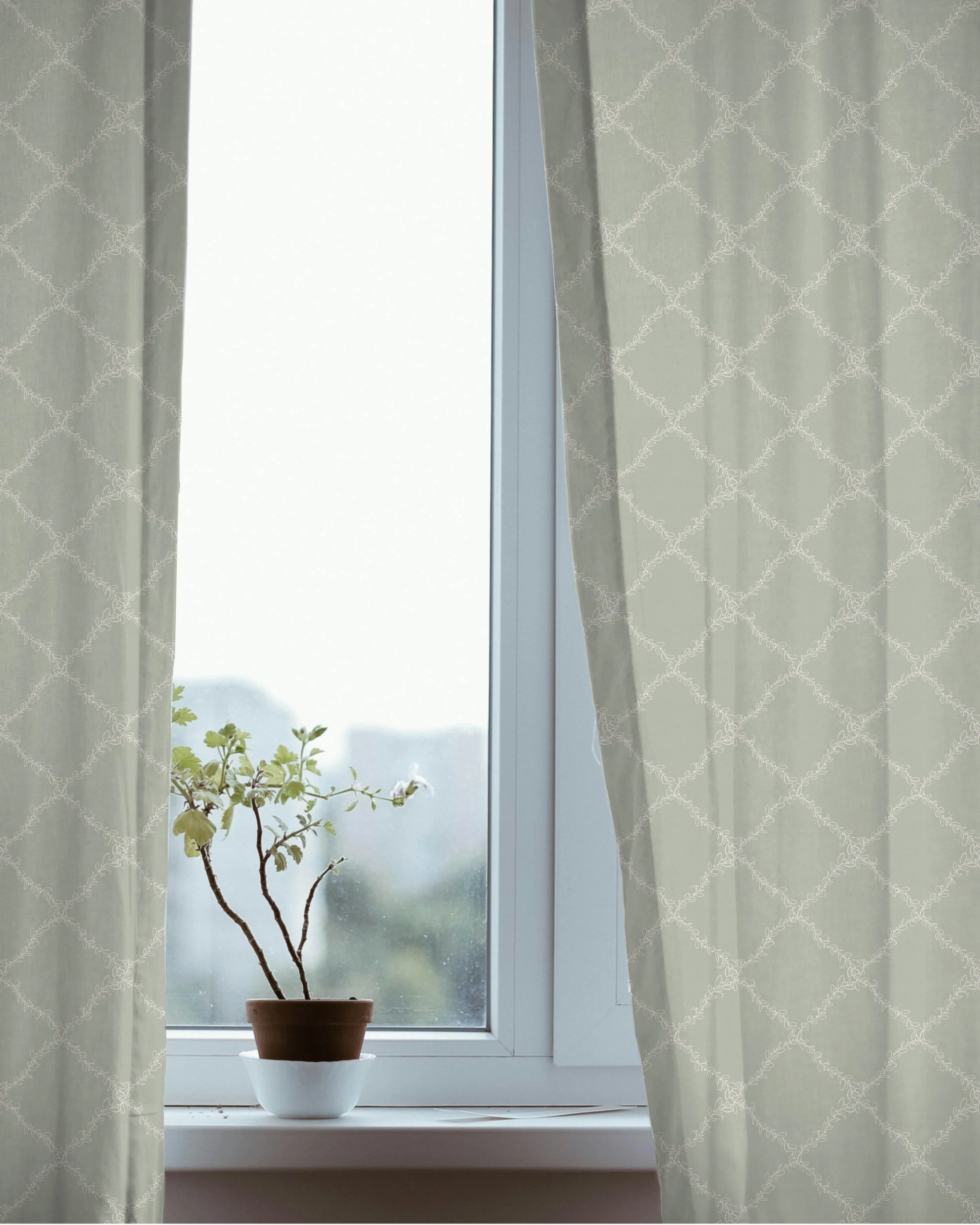 Almond Blossom Lattice Trellis Sage Green - Spring