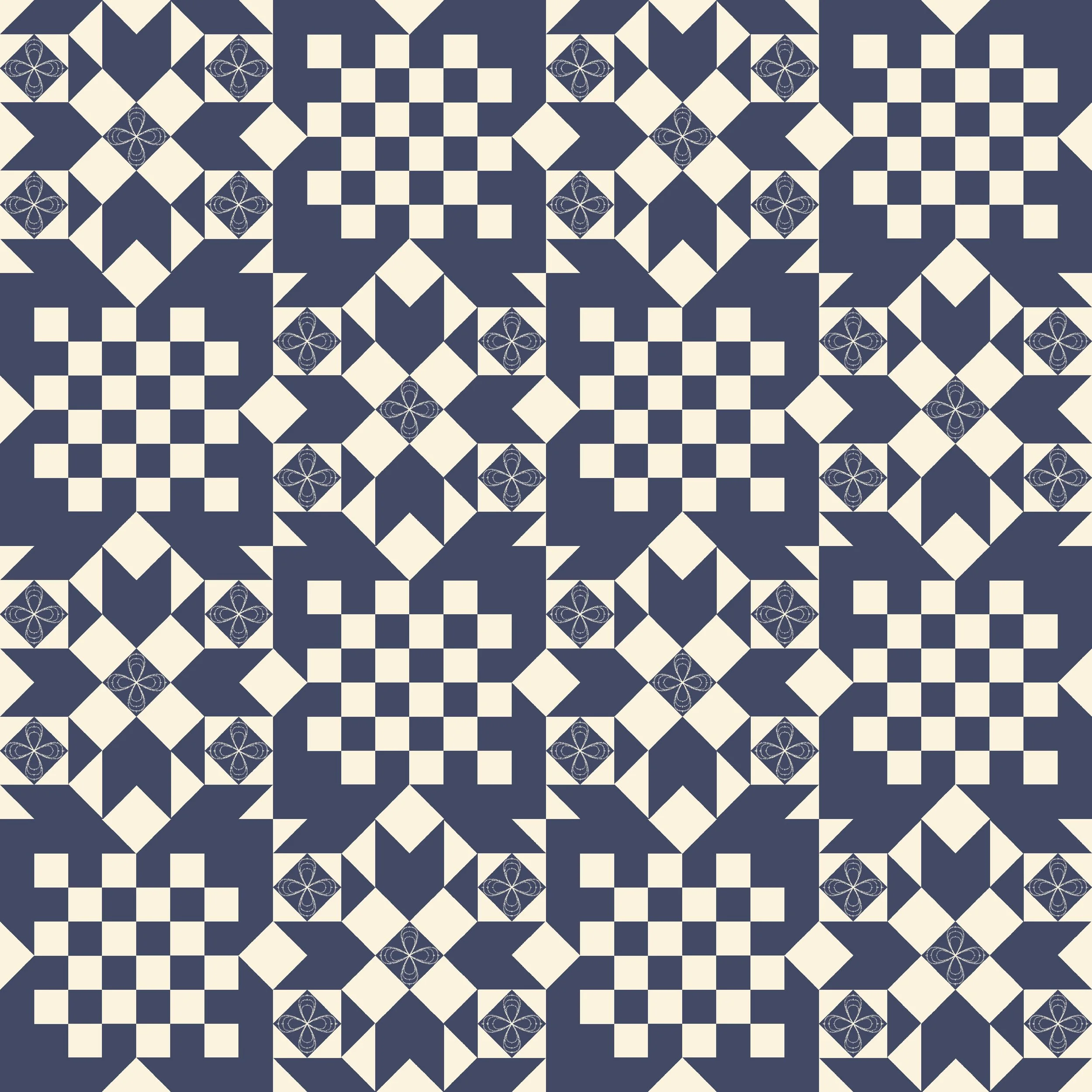 Indigo Mosaic - mosaic-inspired cheater quilt design