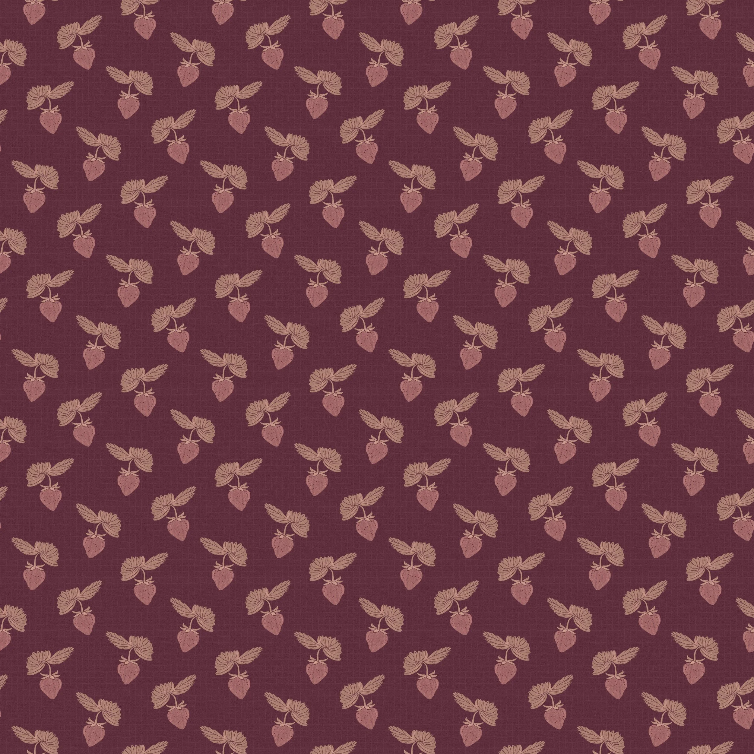 Strawberry Press Berry - A simple hand-stamped strawberry motif in a soft offset grid on juicy berry.
