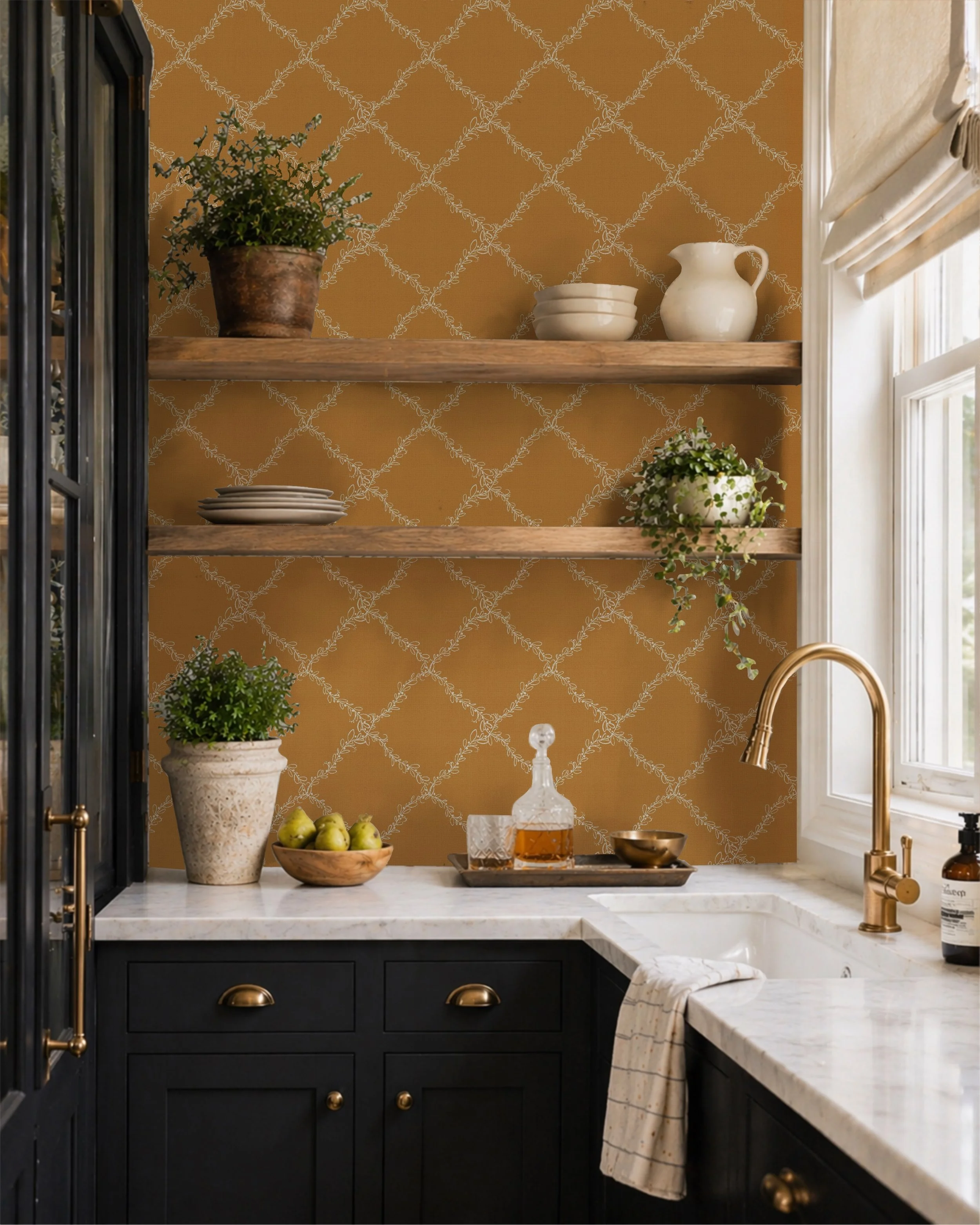 Almond Blossom Lattice Trellis Gold - Spring