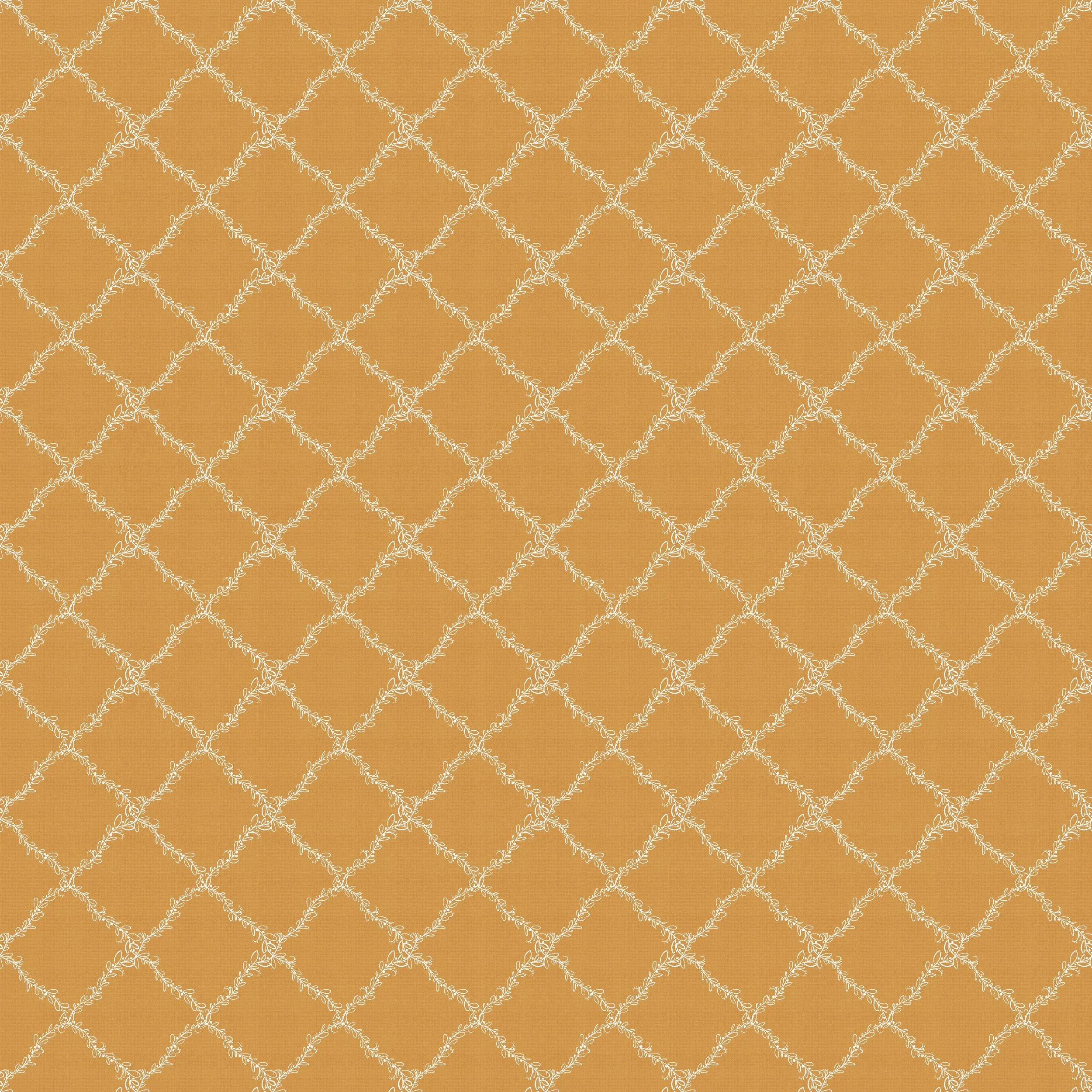 A fine lattice trellis coordinates with the Almond Blossom collection, adding quiet, textural structure in gold and soft white. A versatile blender for fabric, wallpaper and home decor.