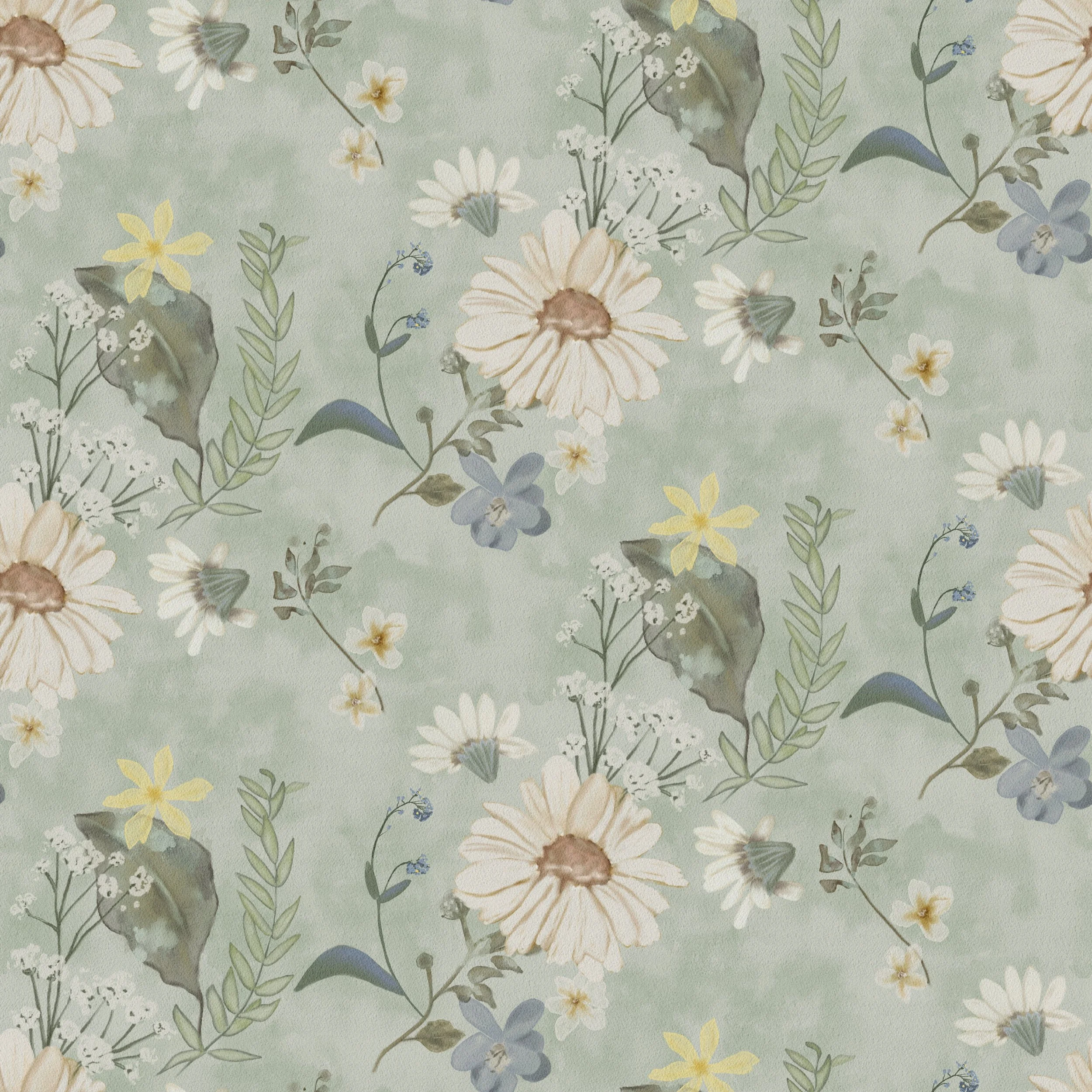 Pressed Garden Memories - Pressed wildflowers layered like treasured garden pages, in soft sage and butter tones.
