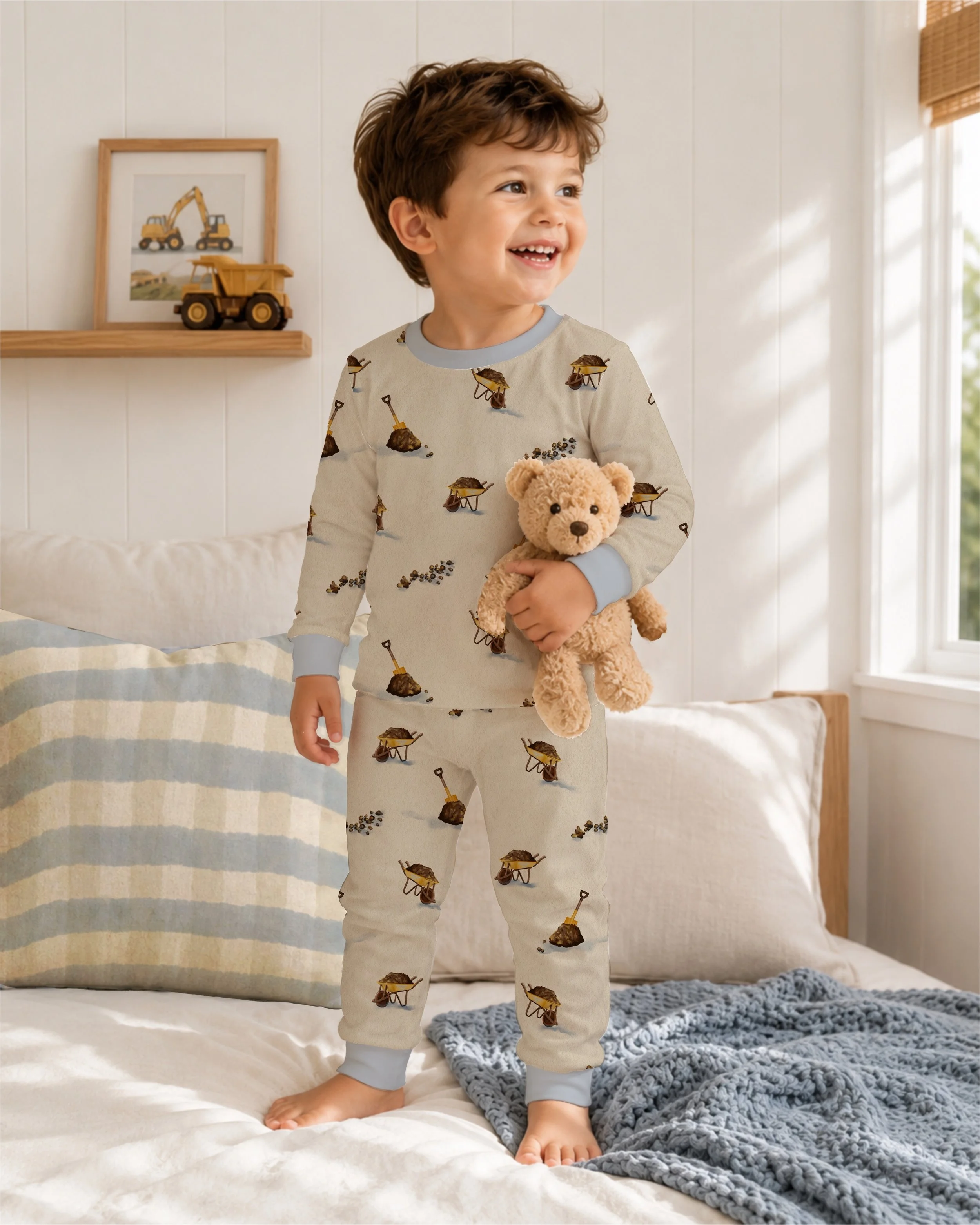 From wheelbarrows to tiny worksite finds, this playful coordinate celebrates the joy of helping, hauling and exploring. Part of the Little Work Crew collection.
