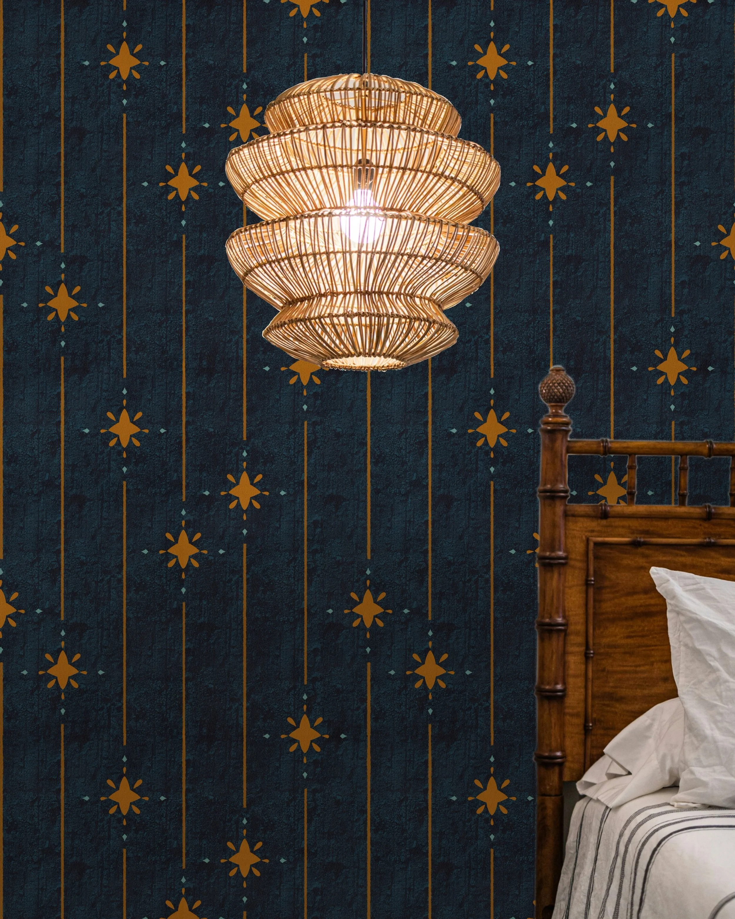 Mediterranean Courtyard Stripe - Navy/Gold 