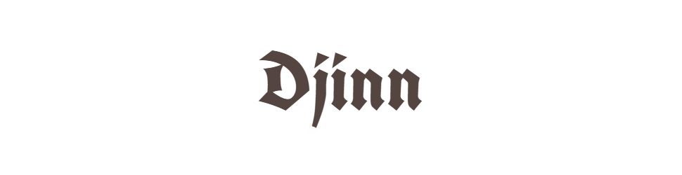 Le mot "Djinn" avec texte stylisé noir.