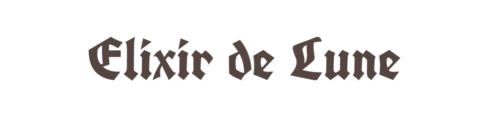 Texte en français disant 'Elixir de Lune' sur un fond noir.