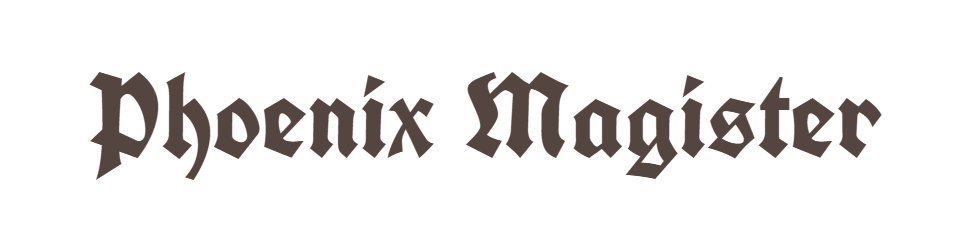 Texte noir sur fond transparent indiquant "Phoenix Magister".