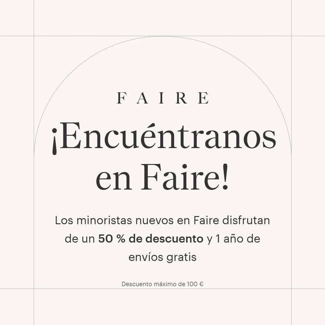 &iexcl;Ya estamos en Faire! 📢 Si tienes una tienda y quieres ofrecer nuestros productos a tus clientes, esta es tu oportunidad.Si te registras como nuevo minorista en Faire, consigues:50 % de descuento (hasta 100 &euro;).Env&iacute;os gratis por 1 a