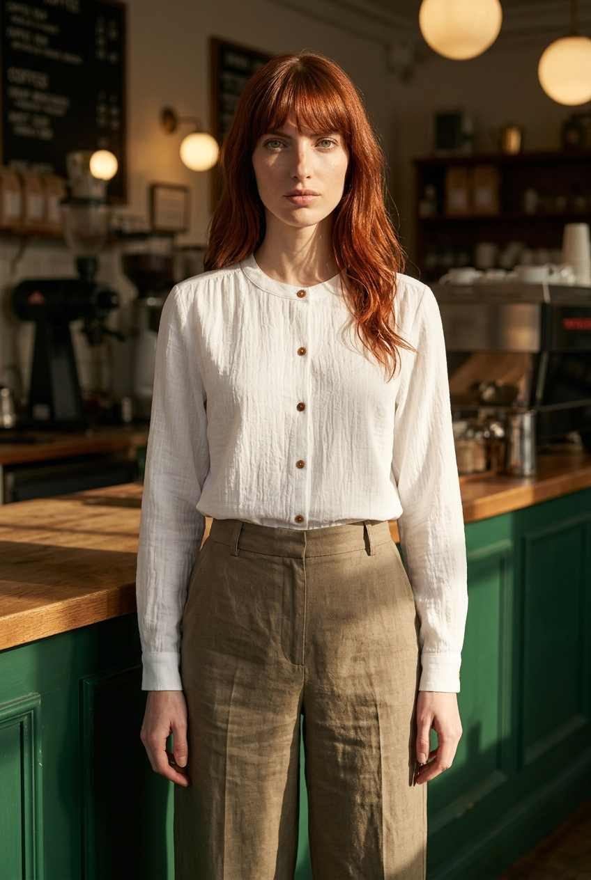 Blusa de Muselina de Algodón con Botones de Madera