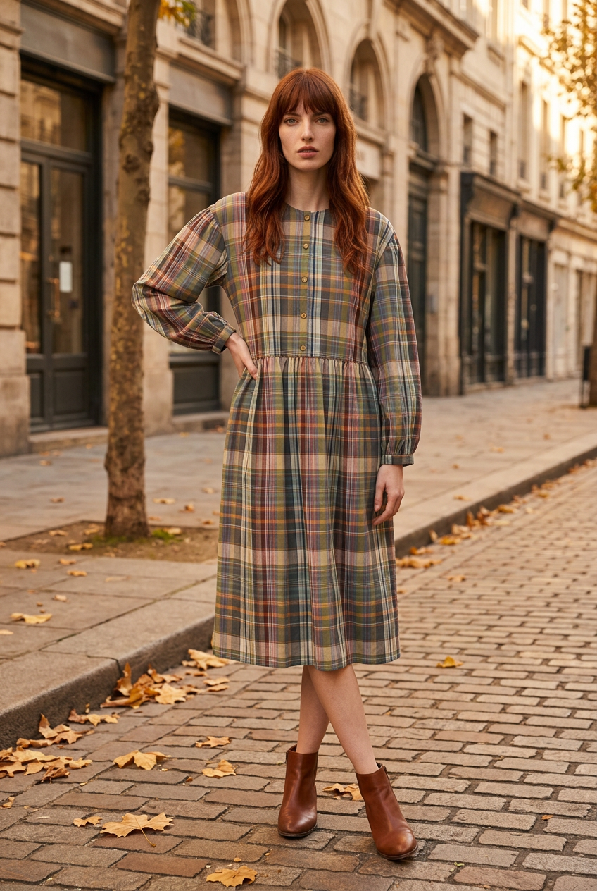 Vestido de Cuadros en Algodón