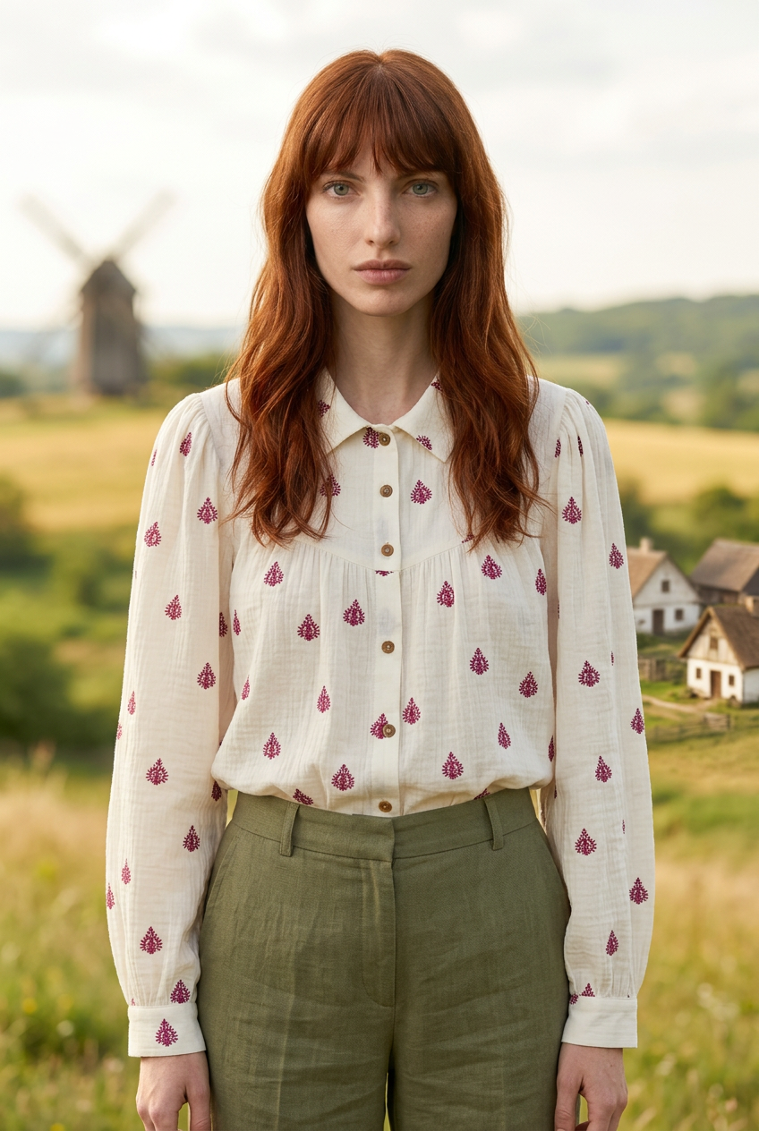 Blusa en Muselina de Algodón Bordada