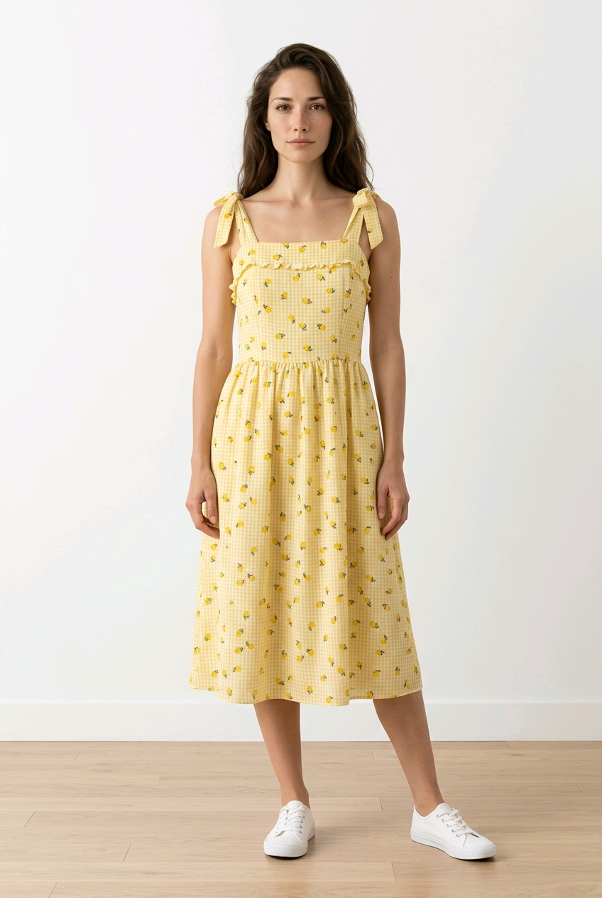 Vestido Midi de Algodón Orgánico con Limones