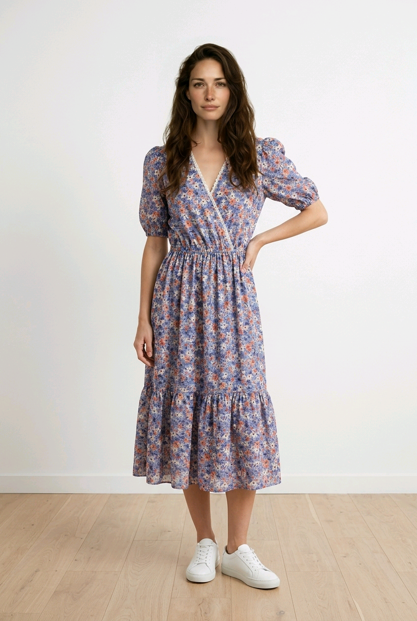 Vestido Midi Lila y Naranja