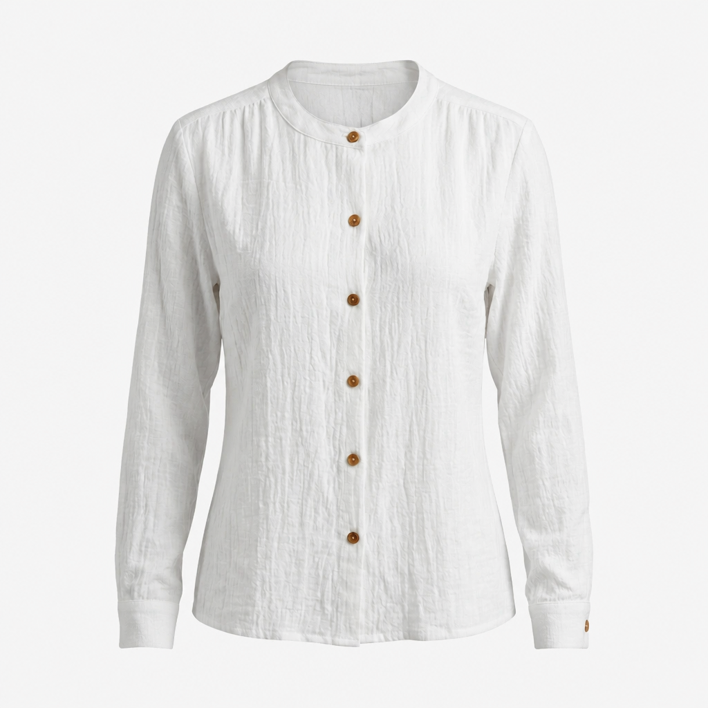 Blusa de Muselina de Algodón con Botones de Madera