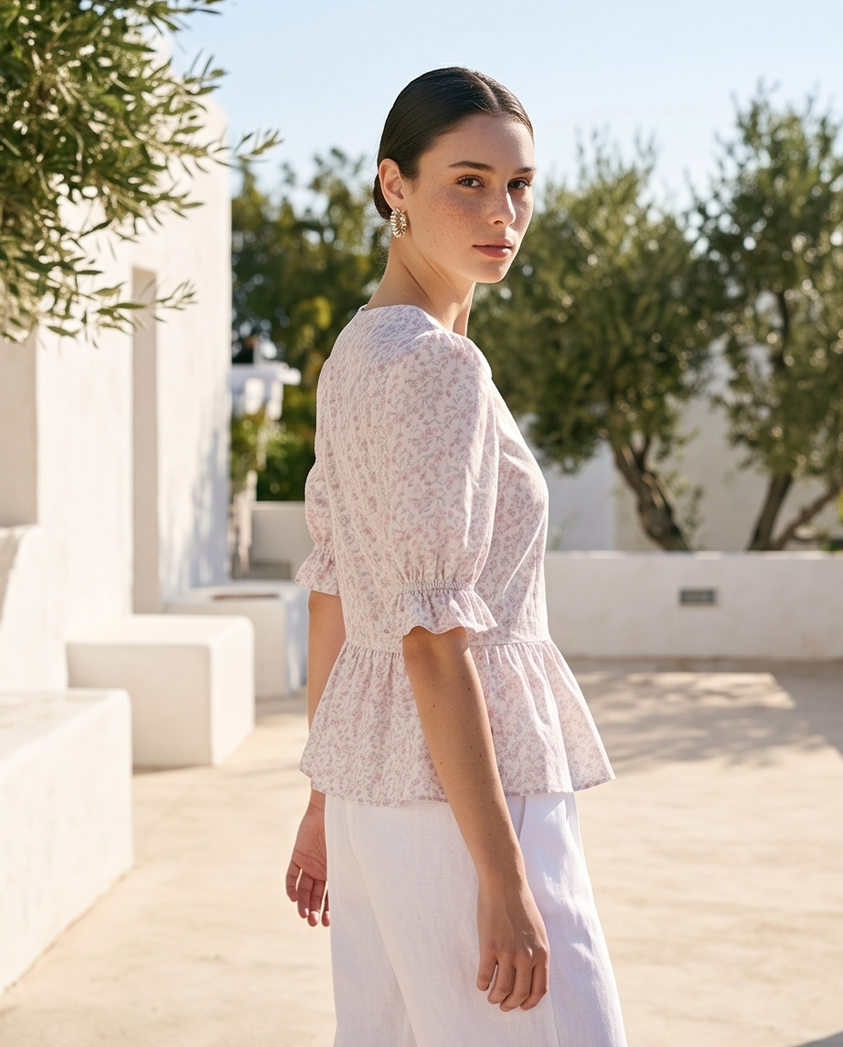 Blusa Péplum Floral en Algodón Orgánico