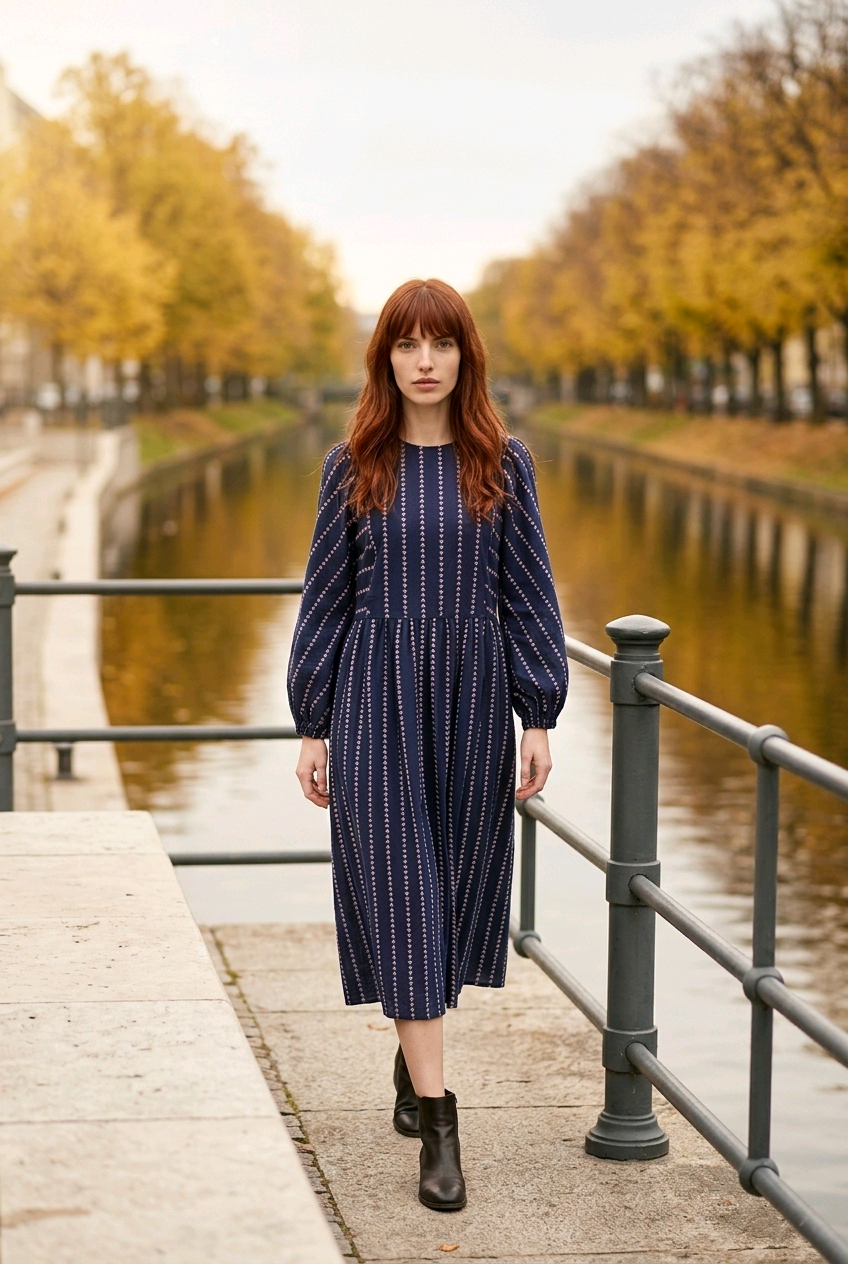 Vestido Midi Bordado de Algodón