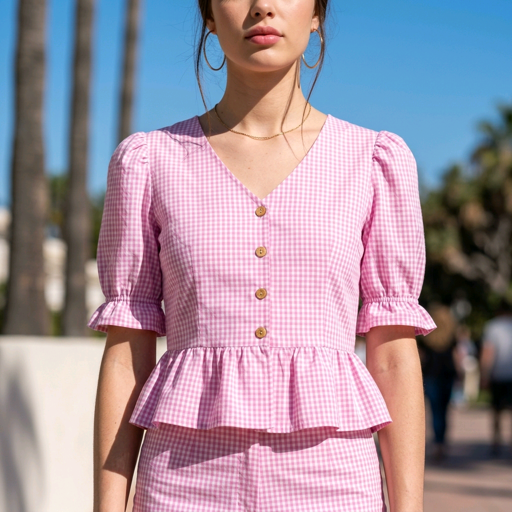 Blusa Vichi Rosa con Péplum y Botones de Madera