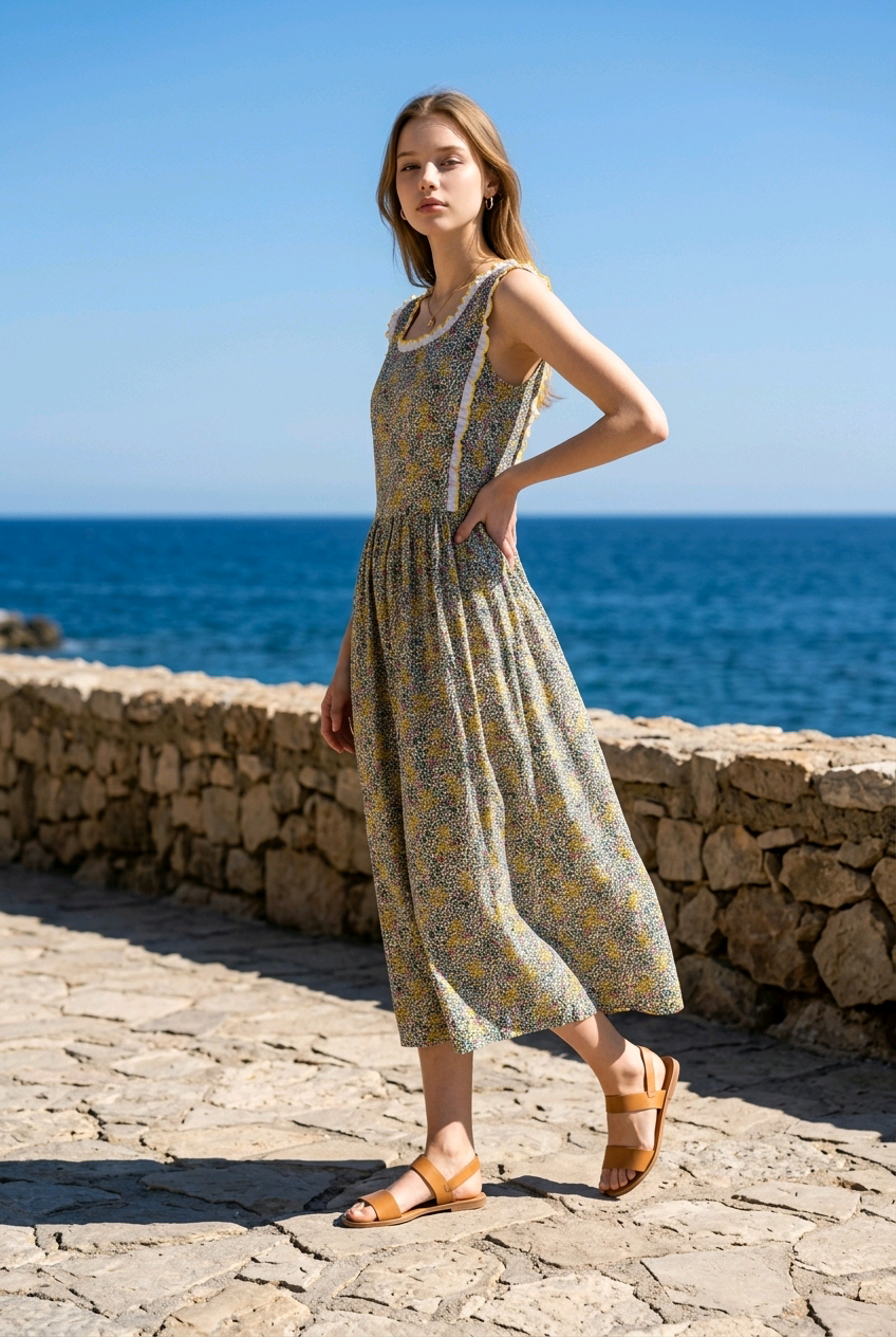 Vestido Midi de Algodón con Bordado