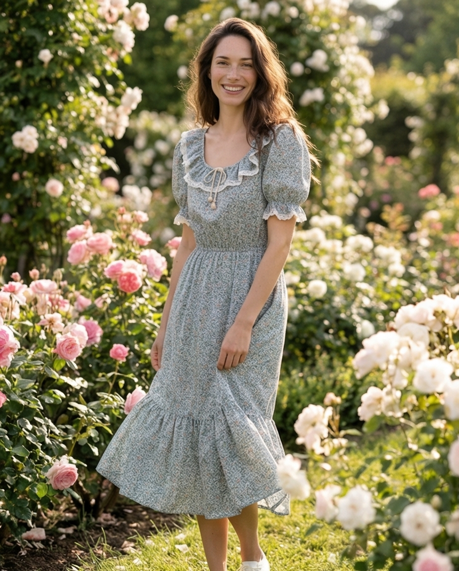 Vestido Midi en Algodón con Volantes
